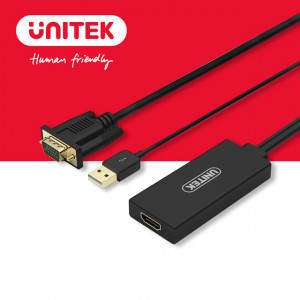 Unitek Y-8711 VGA To HDMI Converter with USB Port for Audio and Power Supply, Black Color, UNITEK Box, 1 YEAR WARRANTY