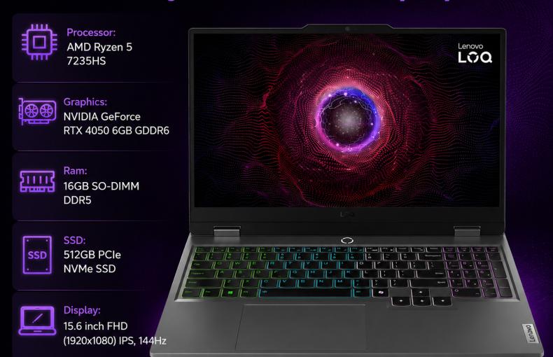 Lenovo LOQ 15AHP9 Ryzen 5 7235HS Laptop — Serious Gaming Power, Everyday Price